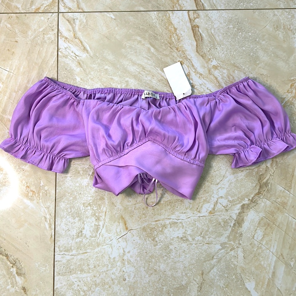 Cellecci Silk Purple Crop Top with Bow in the Back